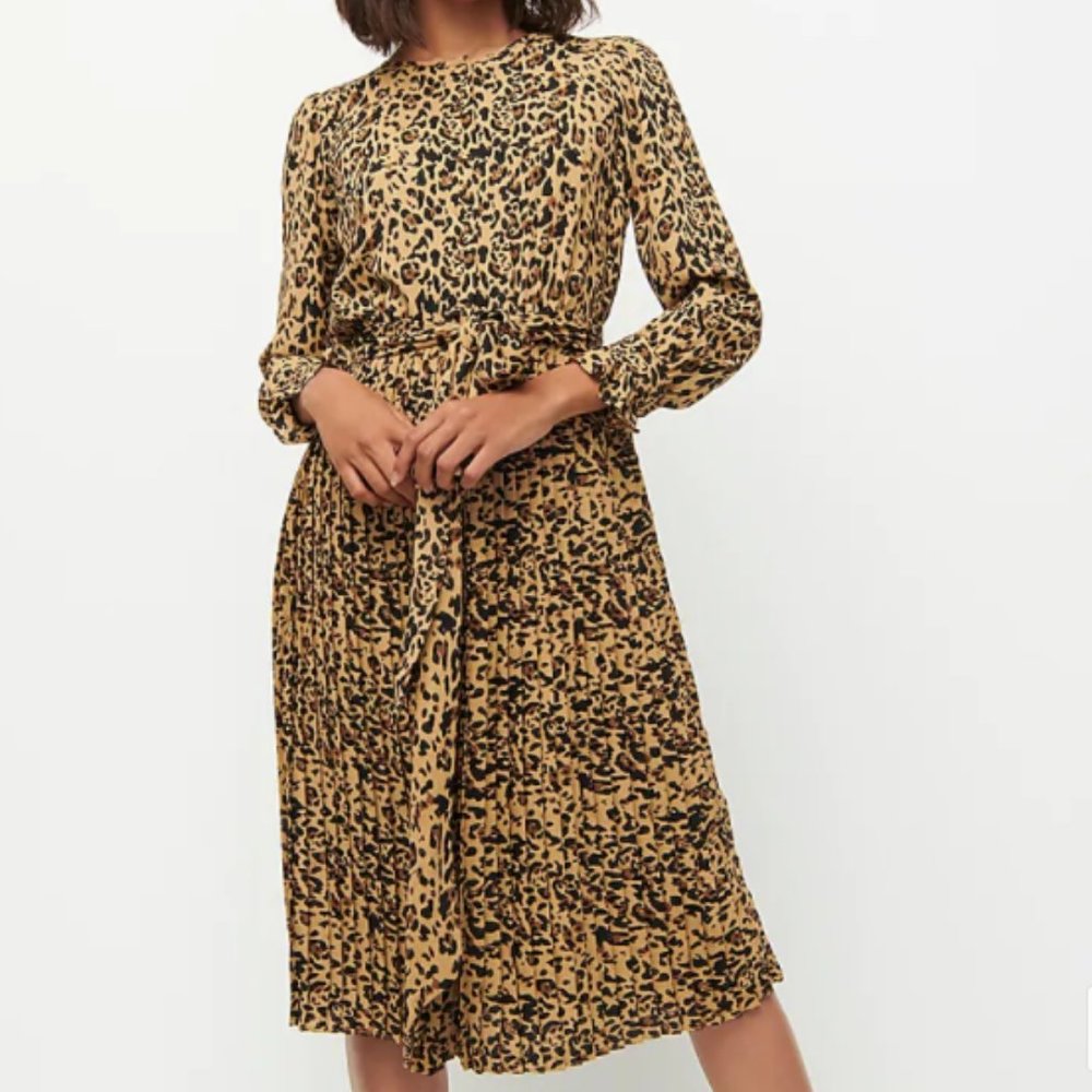 🔥LAST J.Crew Long-sleeve pleated dress Leopard 2
